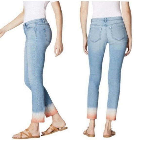 J. Jill Authentic Fit Light Blue Slim Ankle Dip Dye Hem Denim 14 - Picture 1 of 8